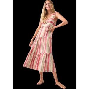 Faherty Lanai Tiered Stripe Tie Shoulder Cotton Blend Dress Layer Cottage M